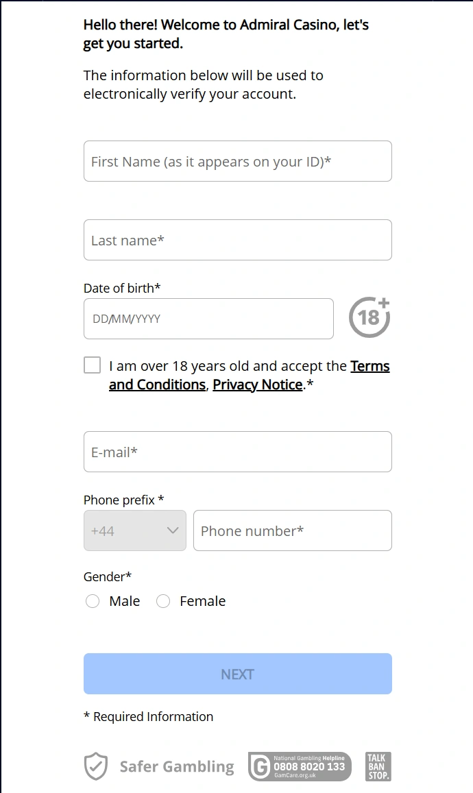 How to register at Admiral Casino