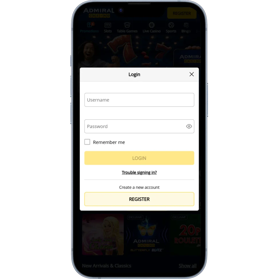 Admiral Casino mobile login