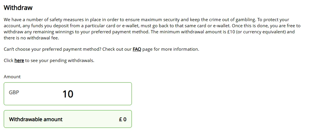 Admiral Casino withdrawal process
